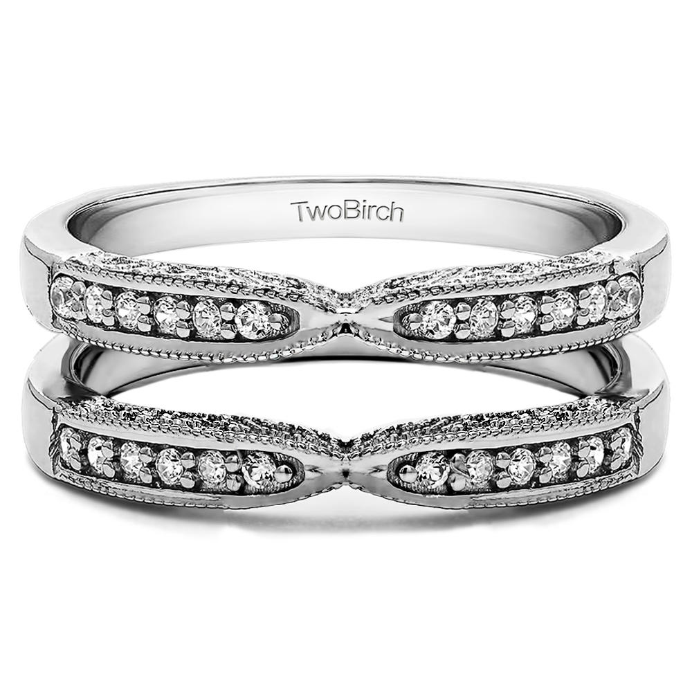 TwoBirch X Design Ring Guard with Millgrain and Filigree Detailing in Sterling Silver with Diamonds (G-H,I2-I3) (0.24 CT)