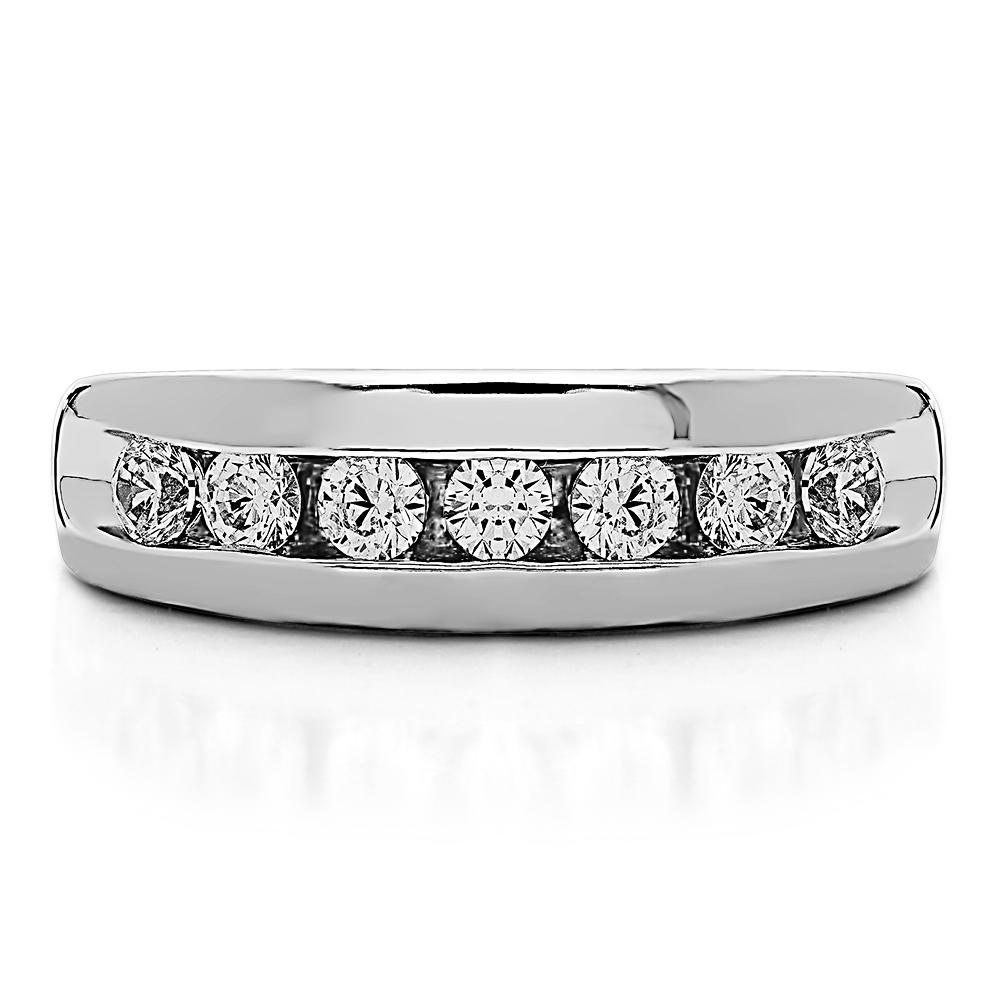 TwoBirch Channel Set Men's Ring with Open End Design in 10k White Gold with Diamonds (G-H,I2-I3) (0.24 CT)
