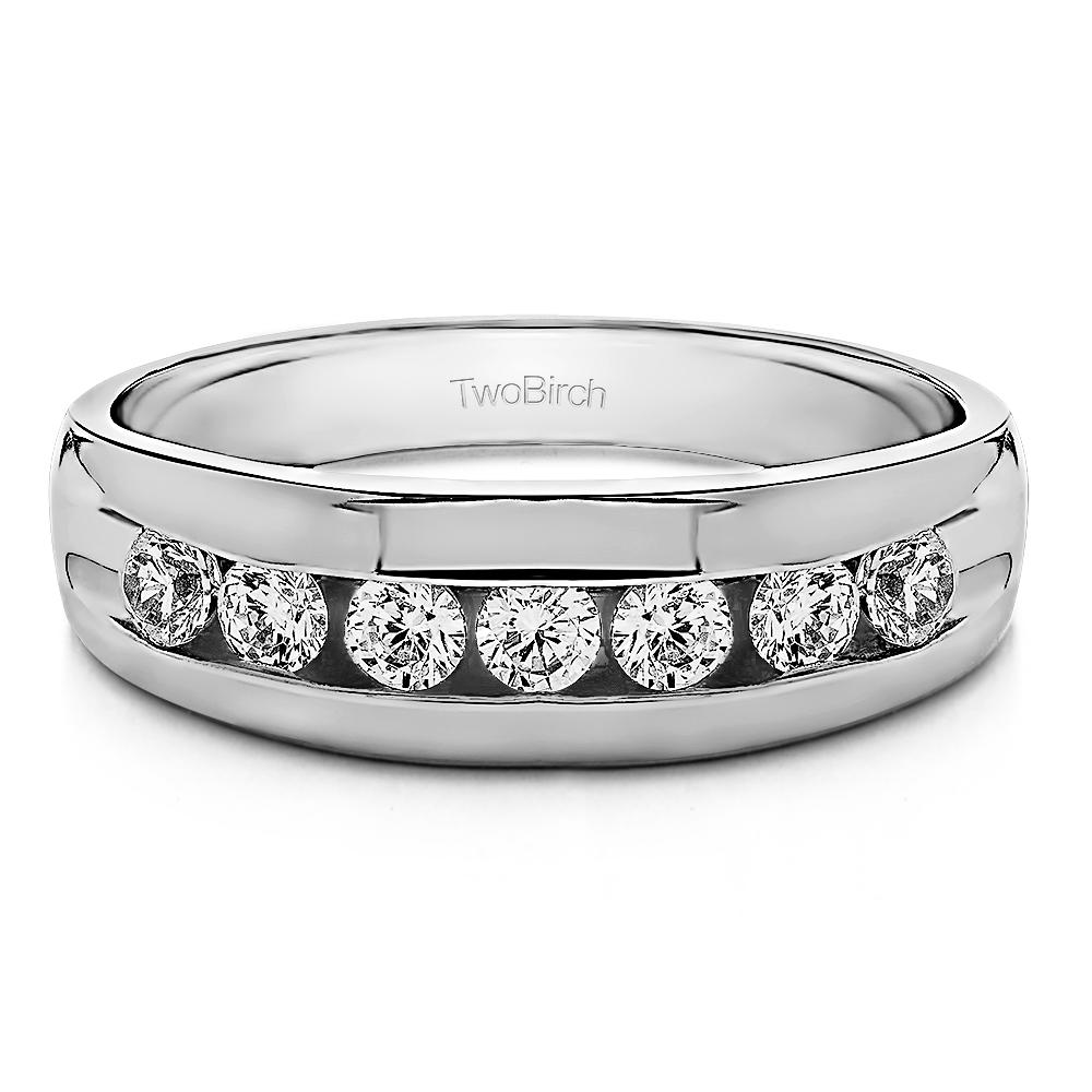 TwoBirch Channel Set Men's Ring with Open End Design in 10k White Gold with Diamonds (G-H,I2-I3) (0.24 CT)