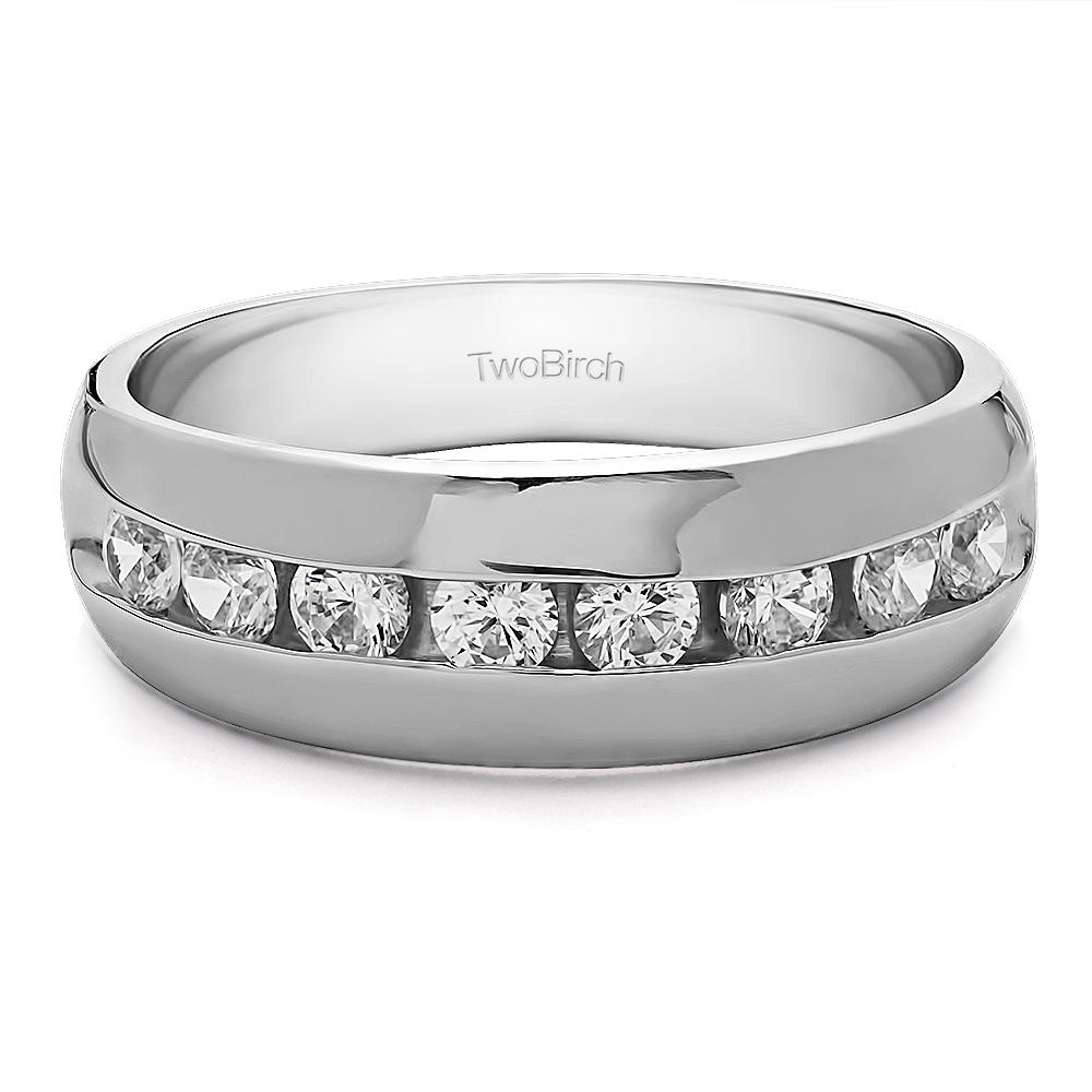 TwoBirch Channel set Men's Band with Open Ended channel in Sterling Silver with Diamonds (G-H,I2-I3) (0.52 CT)