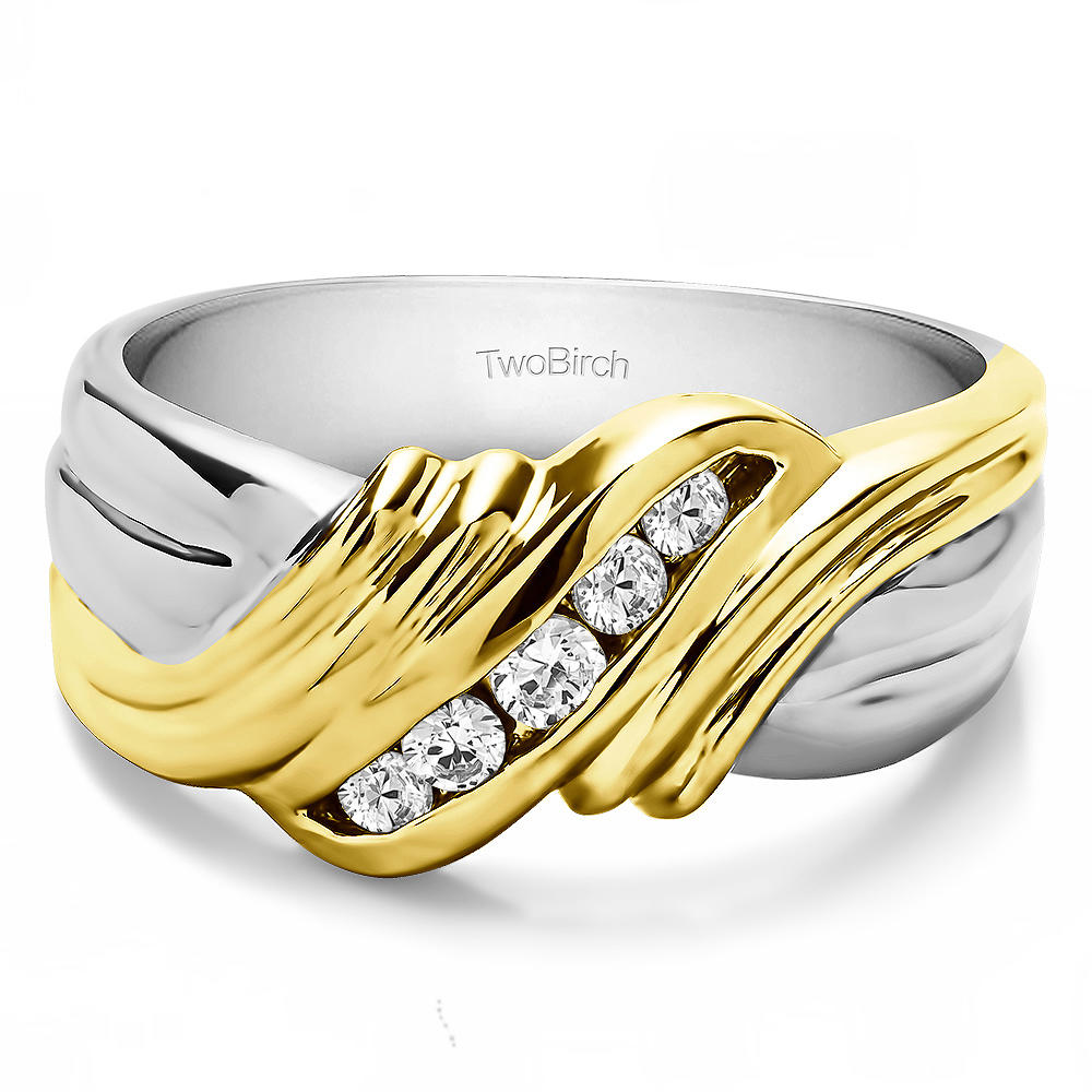 TwoBirch Cool Fashion Ring or Unique Wedding Band in 14k Two Tone Gold with Diamonds (G-H,I2-I3) (0.27 CT)