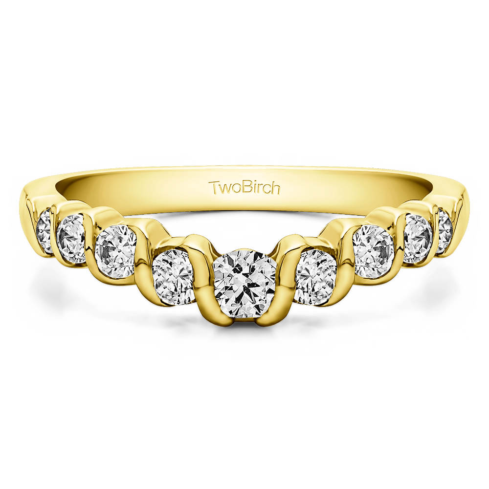 TwoBirch Slightly Contoured Twirl Style Wedding Ring in Yellow Silver with Diamonds (G-H,I2-I3) (0.25 CT)