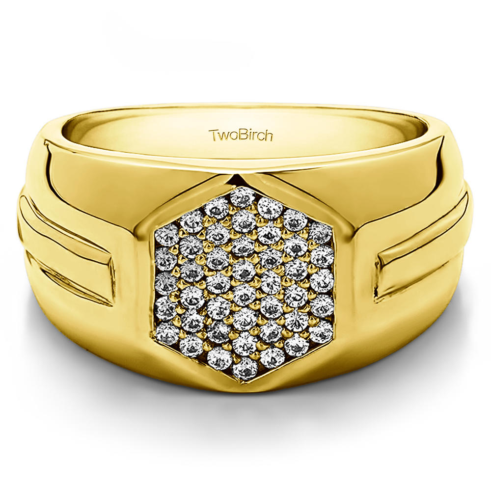 TwoBirch Unique Mens Ring or Unique Mens Fashion Ring  in Yellow Silver with Diamonds (G-H,I2-I3) (0.5 CT)