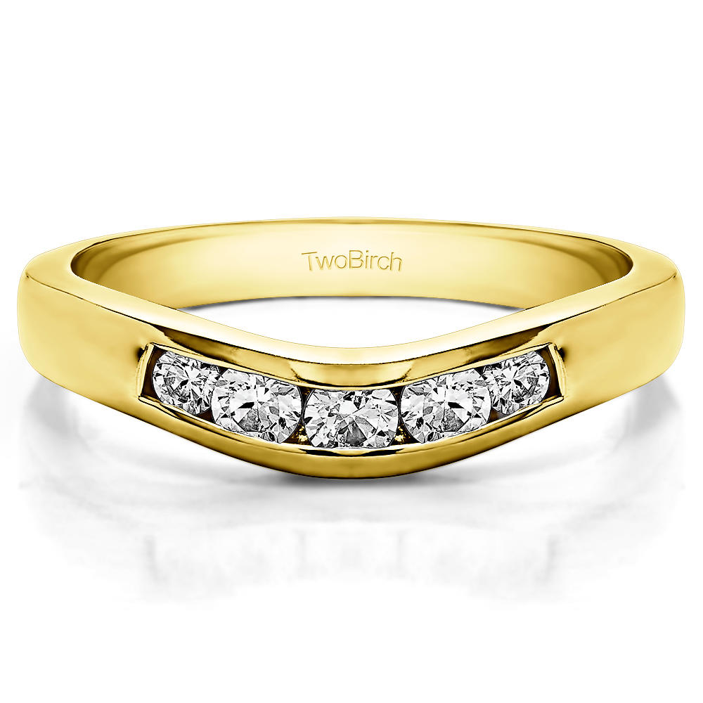 TwoBirch Classic Style Curved Wedding Ring Guard in Yellow Silver with Diamonds (G-H,I2-I3) (0.42 CT)