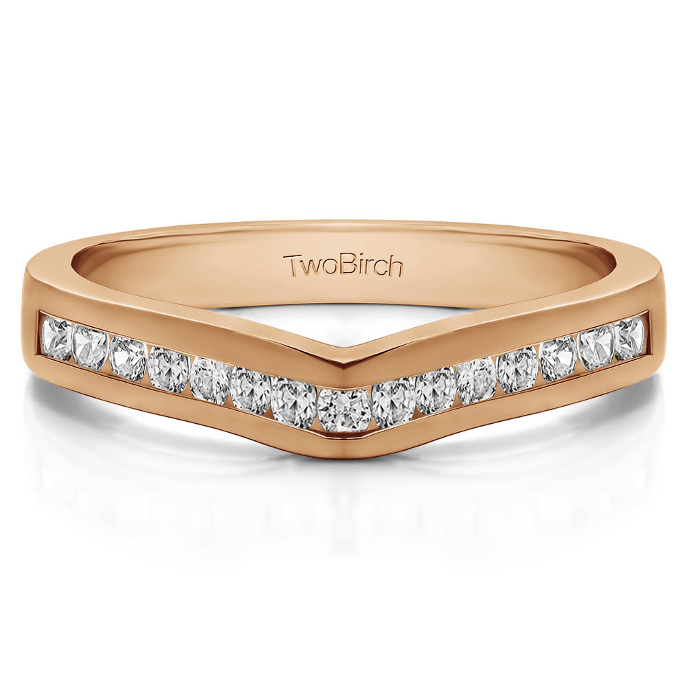 TwoBirch Classic Contour Wedding Ring in 14k Rose Gold with Diamonds (G-H,I2-I3) (0.25 CT)