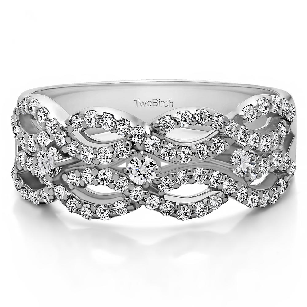 TwoBirch Criss Cross Promise Ring in Sterling Silver with Diamonds (G-H,I2-I3) (0.71 CT)