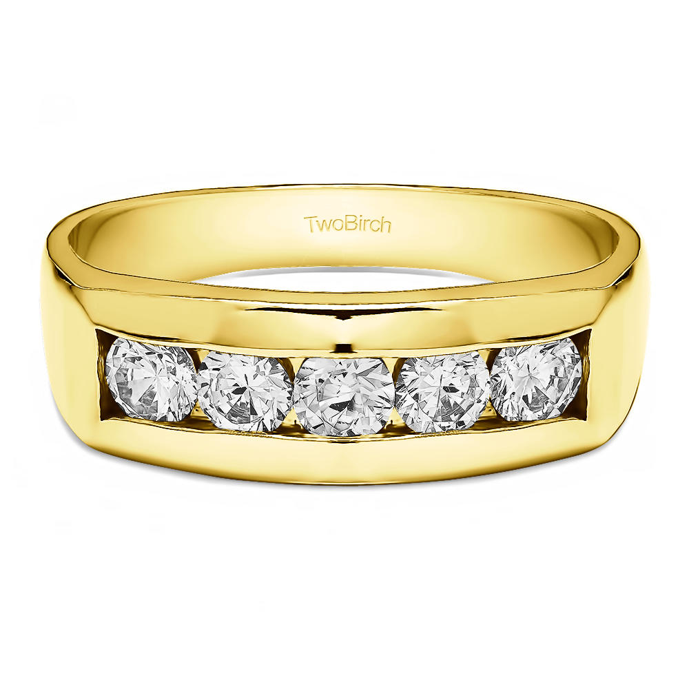 TwoBirch Channel Set Men Wedding Ring or Unique Mens Fashion Ring  in 10k Yellow gold with Diamonds (G-H,I2-I3) (0.75 CT)