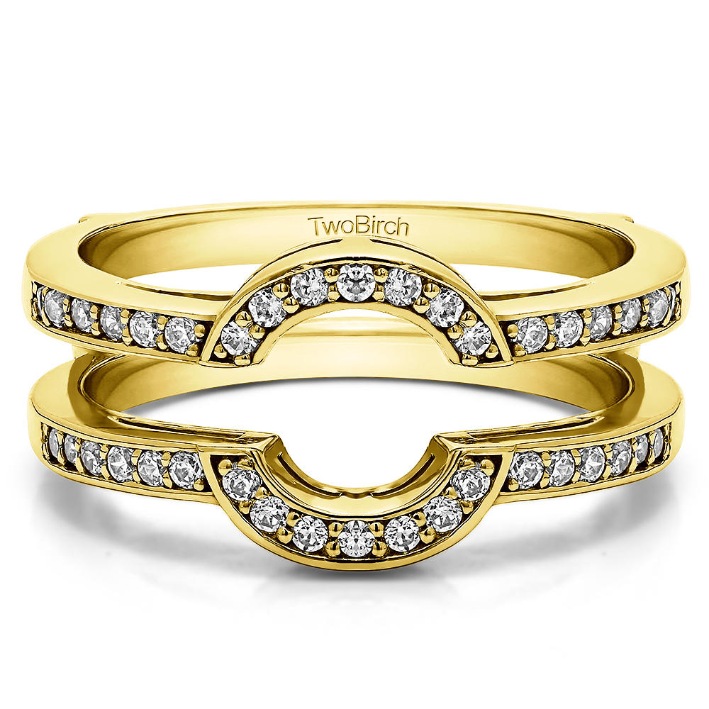 TwoBirch Round Shaped Classic Style Halo Wedding Ring Guard in 14k Yellow Gold with Diamonds (G-H,I2-I3) (0.38 CT)