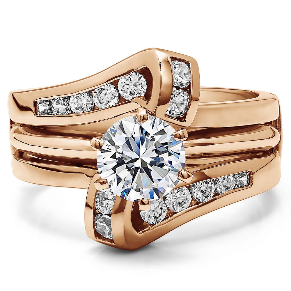 TwoBirch Classic Bypass Twist Style Jacket Ring Guard in 14k Rose Gold with Diamonds (G-H,I2-I3) (0.5 CT)