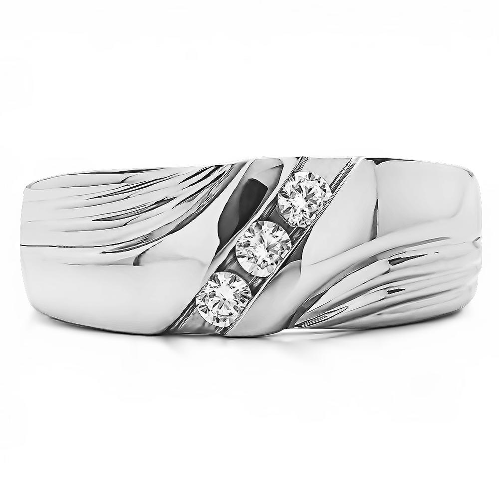 TwoBirch Men Ring in Two Tone Silver with Diamonds (G-H,I2-I3) (0.3 CT)