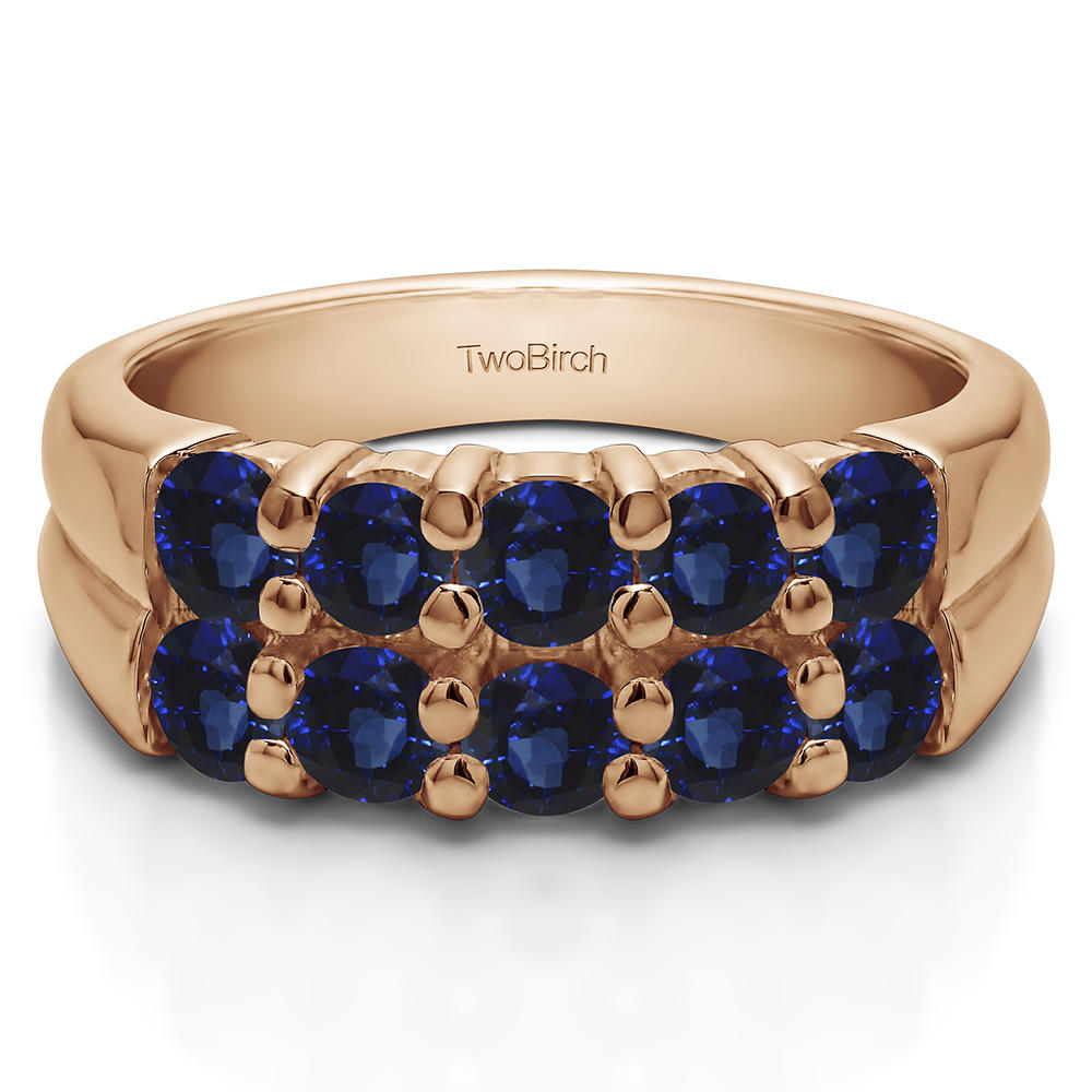 TwoBirch Double Row Shared Prong  Ten Stone Anniversary Band in 10k Rose Gold with Sapphire (0.48 CT)