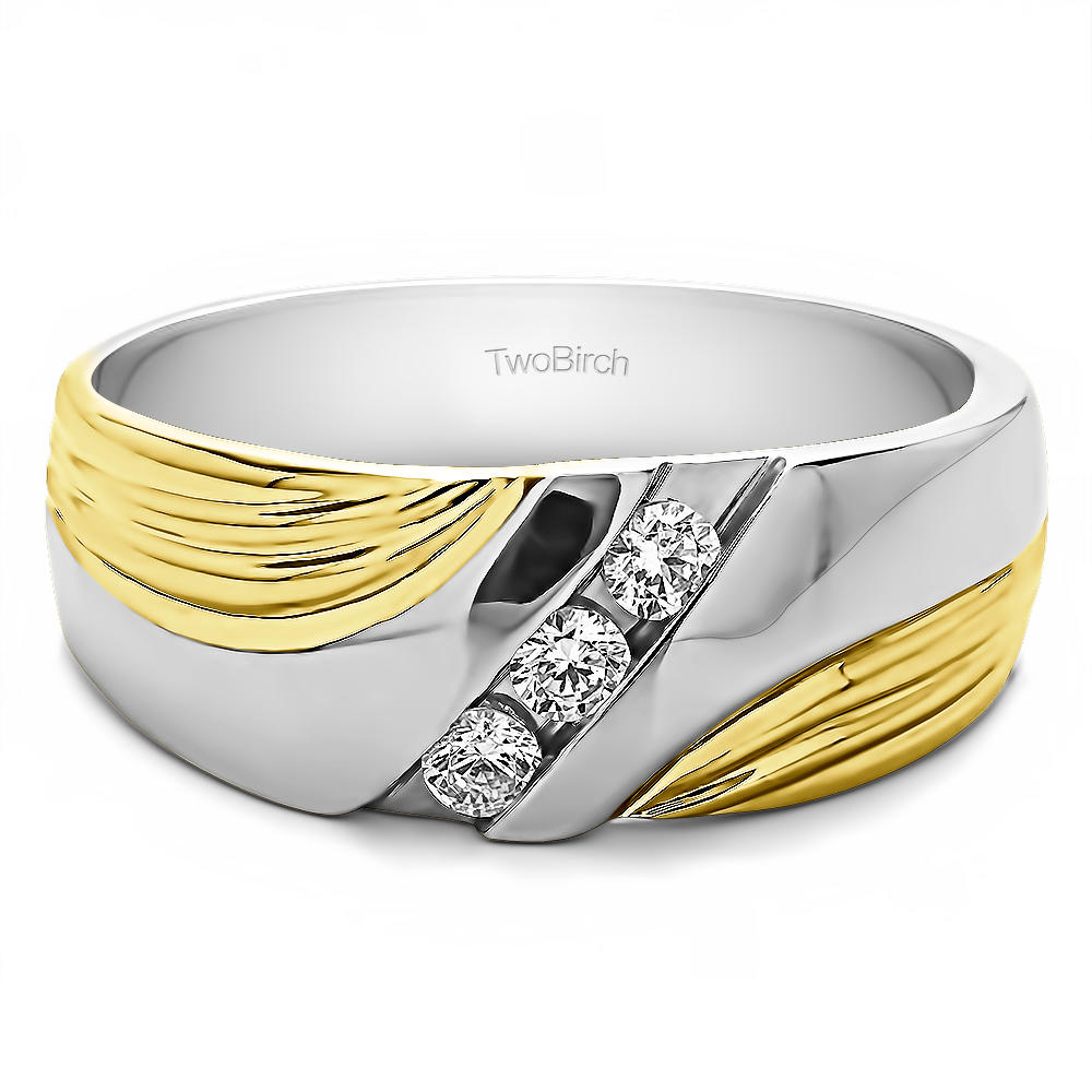 TwoBirch Men Ring in Two Tone Silver with Diamonds (G-H,I2-I3) (0.3 CT)