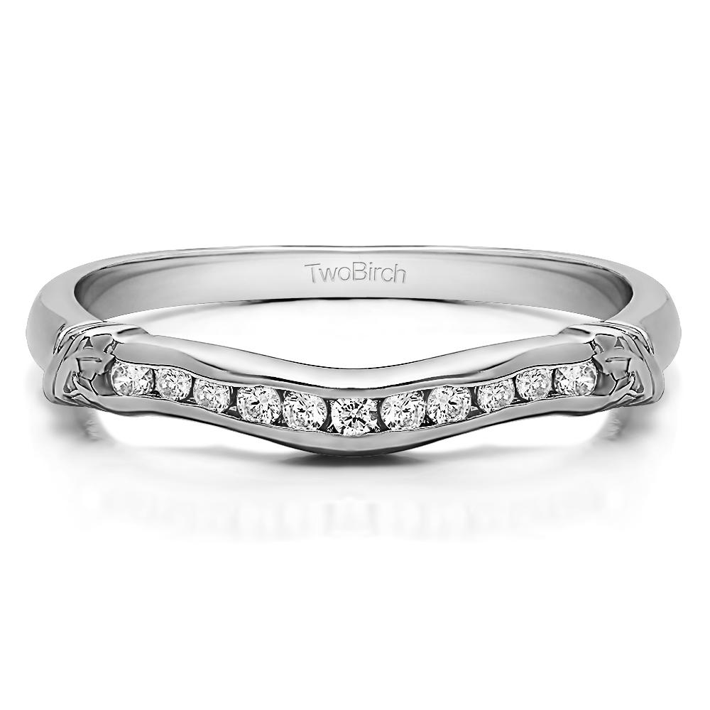 TwoBirch Channel set Contour Curved Band in Sterling Silver with Diamonds (G-H,I2-I3) (0.15 CT)