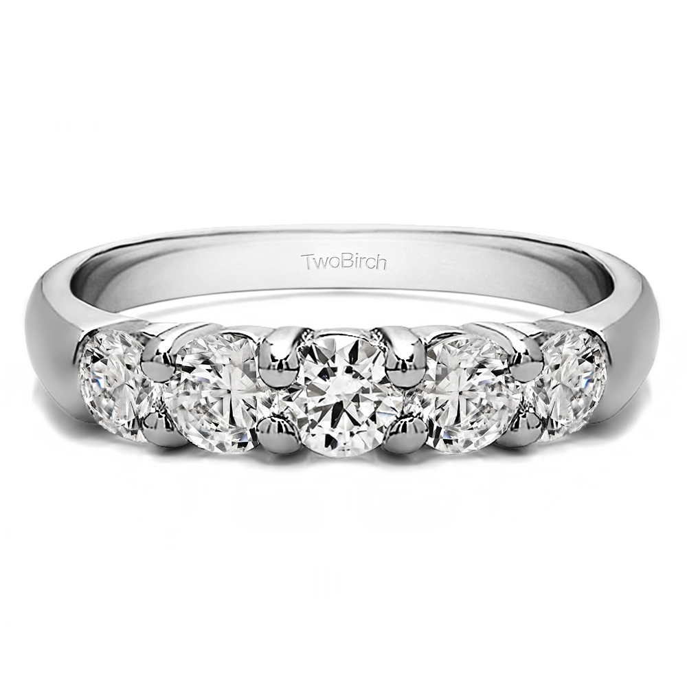 TwoBirch Five Stone Common Prong Anniversary Band in Sterling Silver with Diamonds (G-H,I2-I3) (0.5 CT)