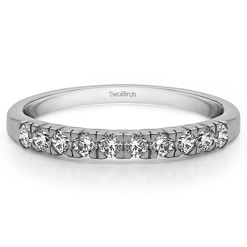 TwoBirch 1/3 CT Ten Stone French Cut Pave Set Wedding Ring in Sterling Silver with Diamonds (G-H,I2-I3) (0.3 CT)