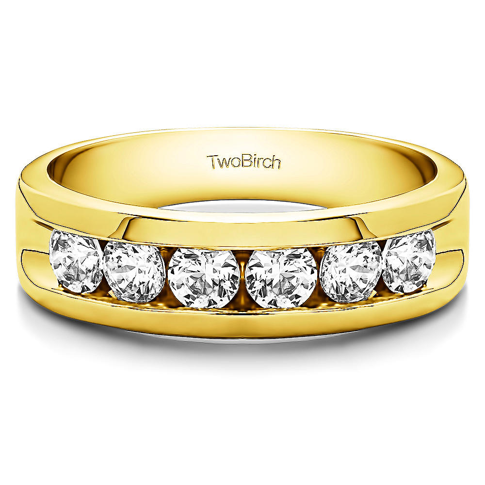 TwoBirch Channel Set Gent's Band with Open Ends in 10k Yellow gold with Diamonds (G-H,I2-I3) (0.99 CT)
