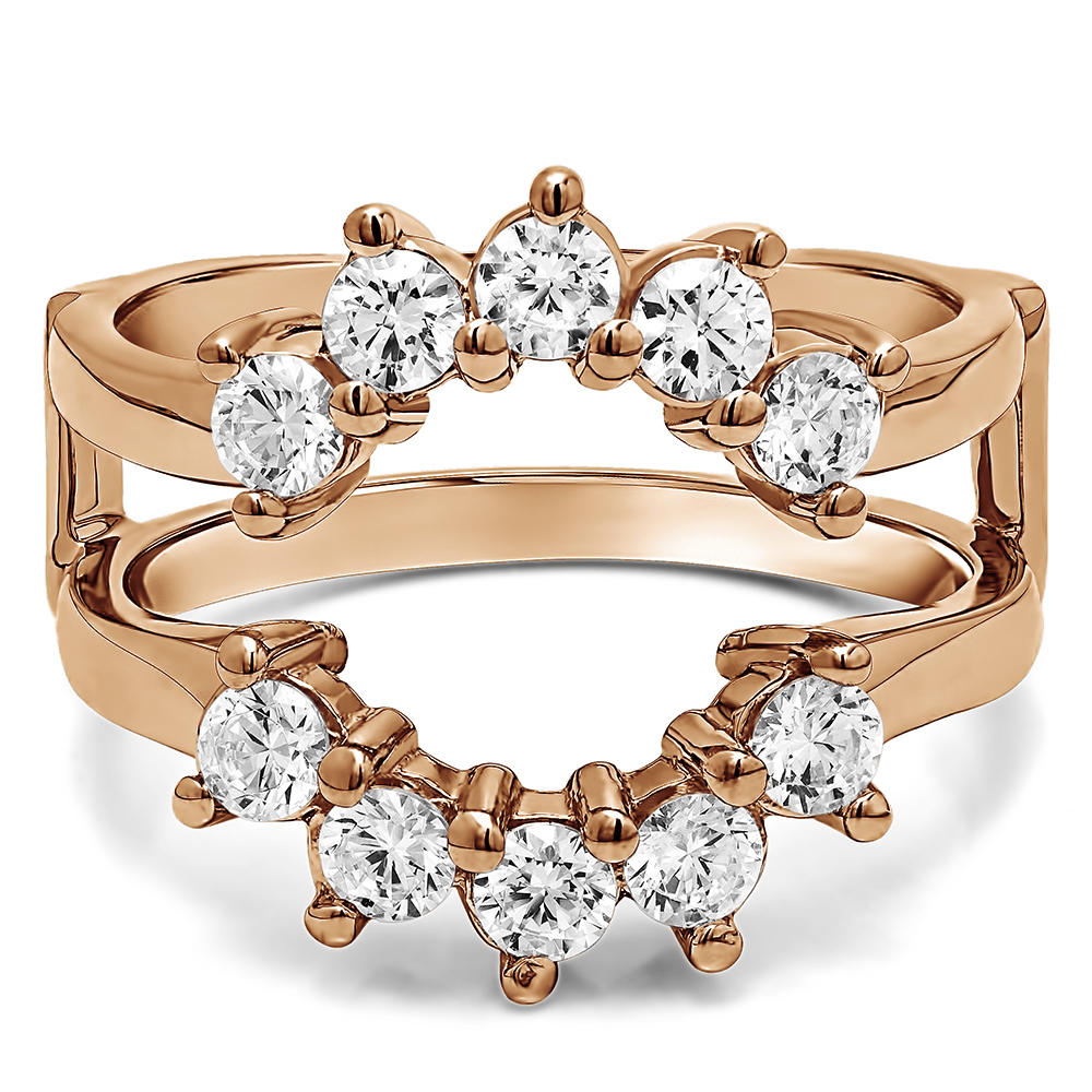 TwoBirch Sunburst Style Ring Guard with Gorgeous Round Stones in 14k Rose Gold with Diamonds (G-H,I2-I3) (1 CT)