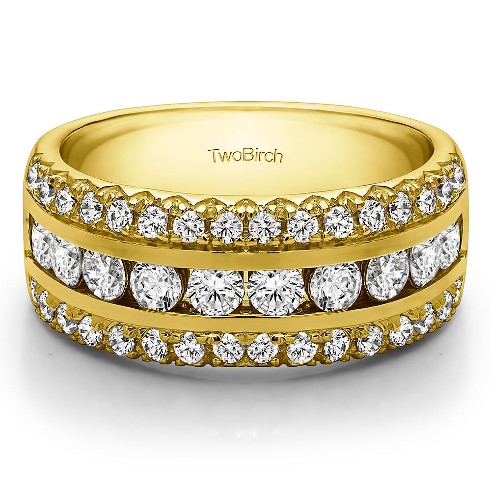 TwoBirch Three Row Fishtail Set Anniversary Ring in 10k Yellow gold with Diamonds (G-H,I2-I3) (1.98 CT)