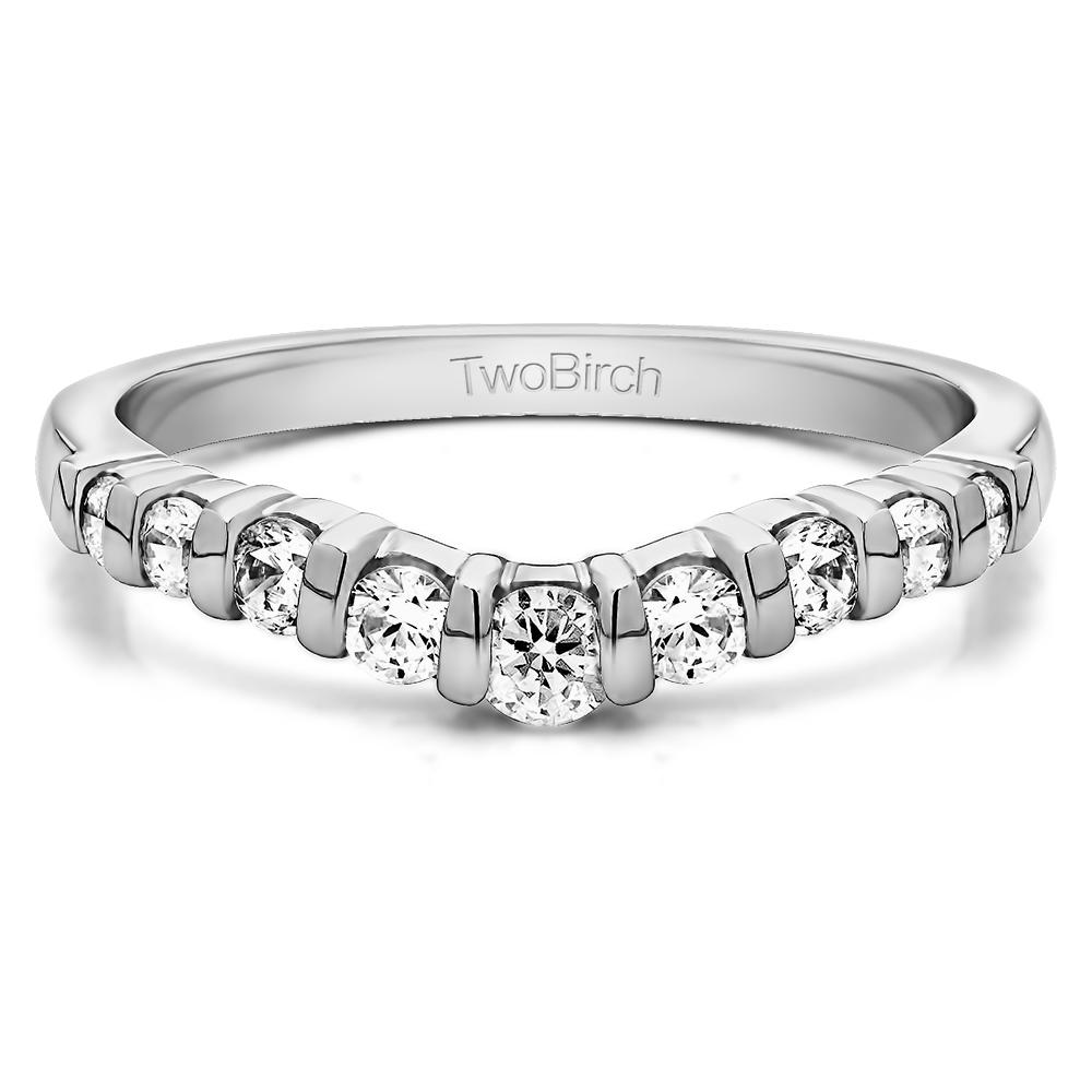 TwoBirch Classic Style Contour Tracer Band in 14k White Gold with Diamonds (G-H,I2-I3) (0.75 CT)