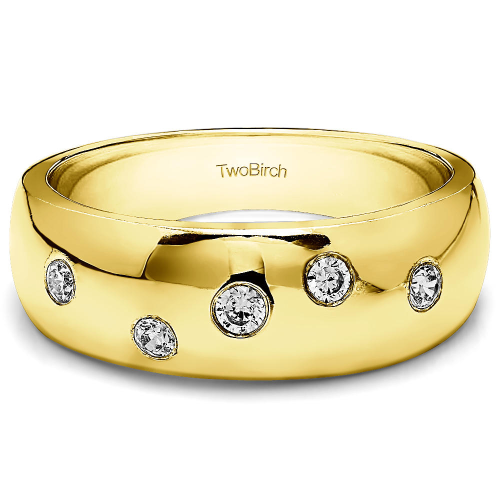TwoBirch Unique Mens Ring or Unique Mens Fashion Ring  in 14k Yellow Gold with Diamonds (G-H,I2-I3) (0.15 CT)