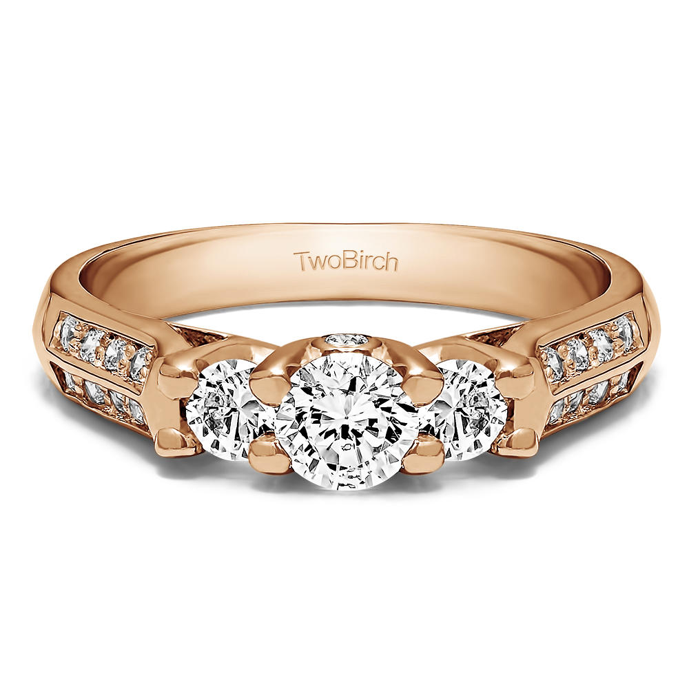 TwoBirch Three Stone Knife Edge Shank Wedding Band in 14k Rose Gold with Diamonds (G-H,I2-I3) (0.87 CT)