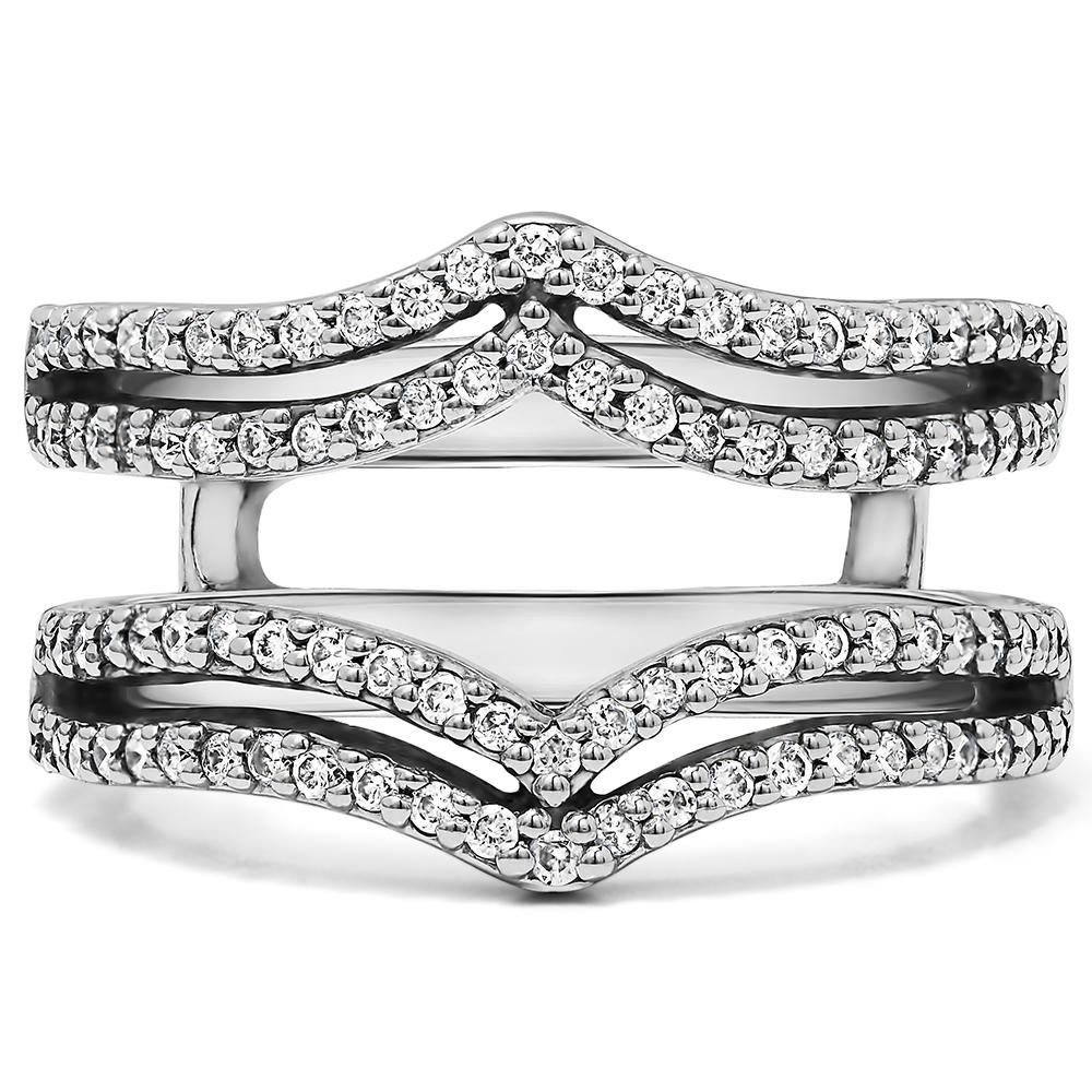 TwoBirch Double Row Chevron Style Ring Guard in 10k White Gold with Diamonds (G-H,I2-I3) (1.5 CT)