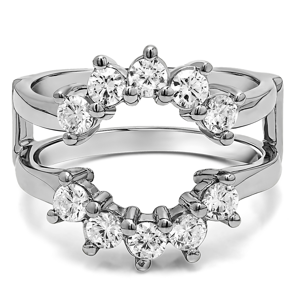 TwoBirch Sunburst Style Ring Guard with Gorgeous Round Stones in Sterling Silver with Diamonds (G-H,I2-I3) (0.2 CT)