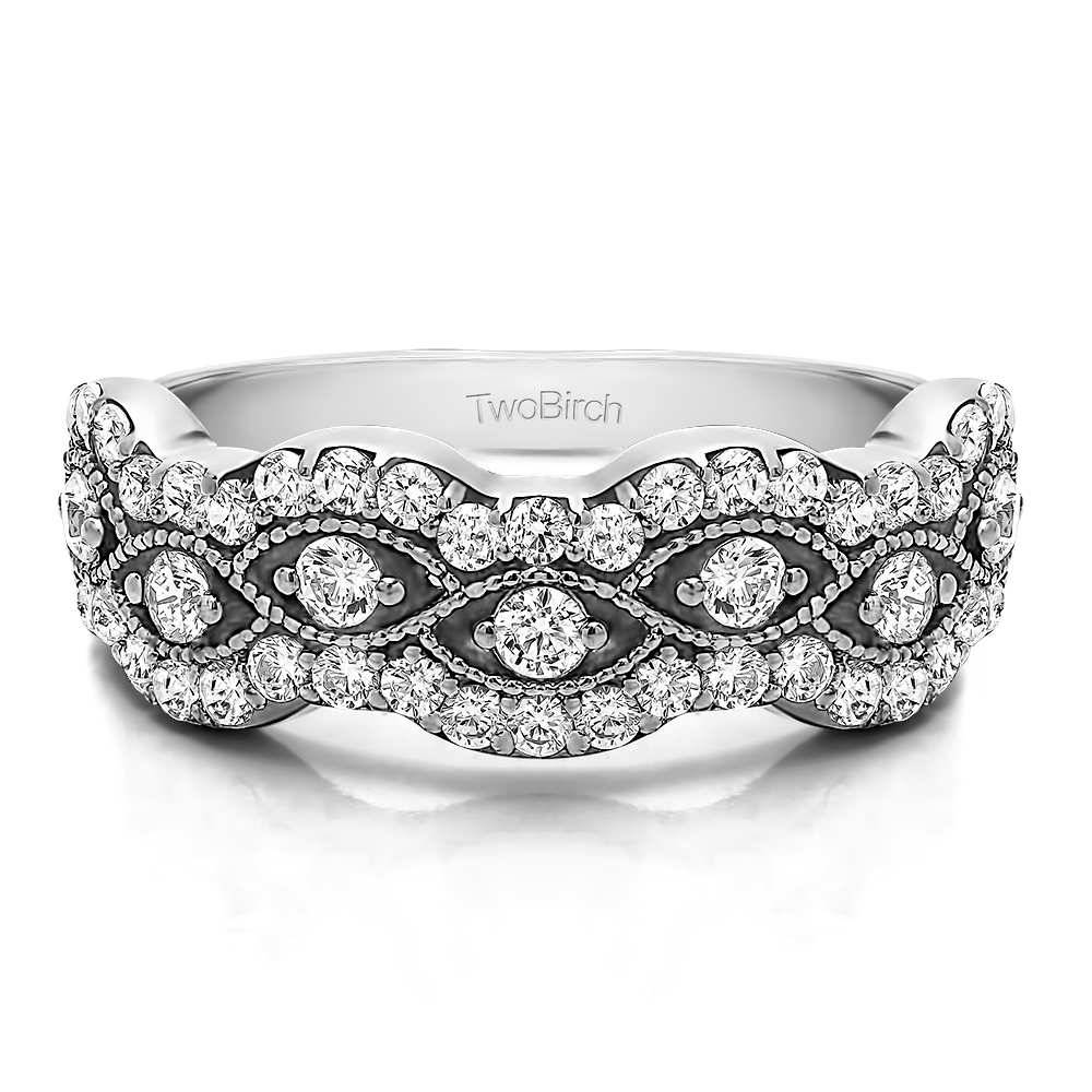 TwoBirch 3/4CT Pave Set Millgrained Infinity Wedding Ring in 14k White Gold with Diamonds (G-H,I2-I3) (0.88 CT)