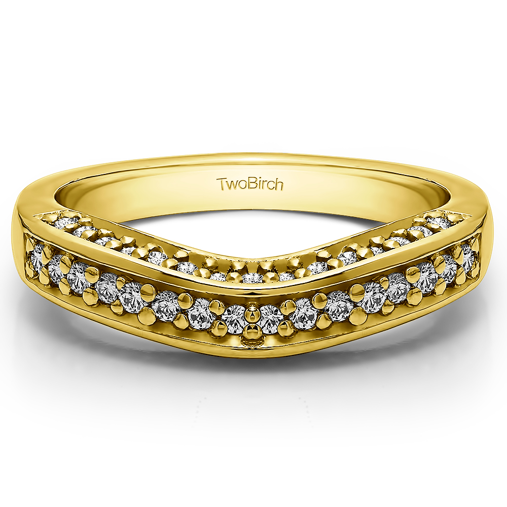 TwoBirch Three Sided Contour Band in Yellow Silver with Diamonds (G-H,I2-I3) (0.35 CT)
