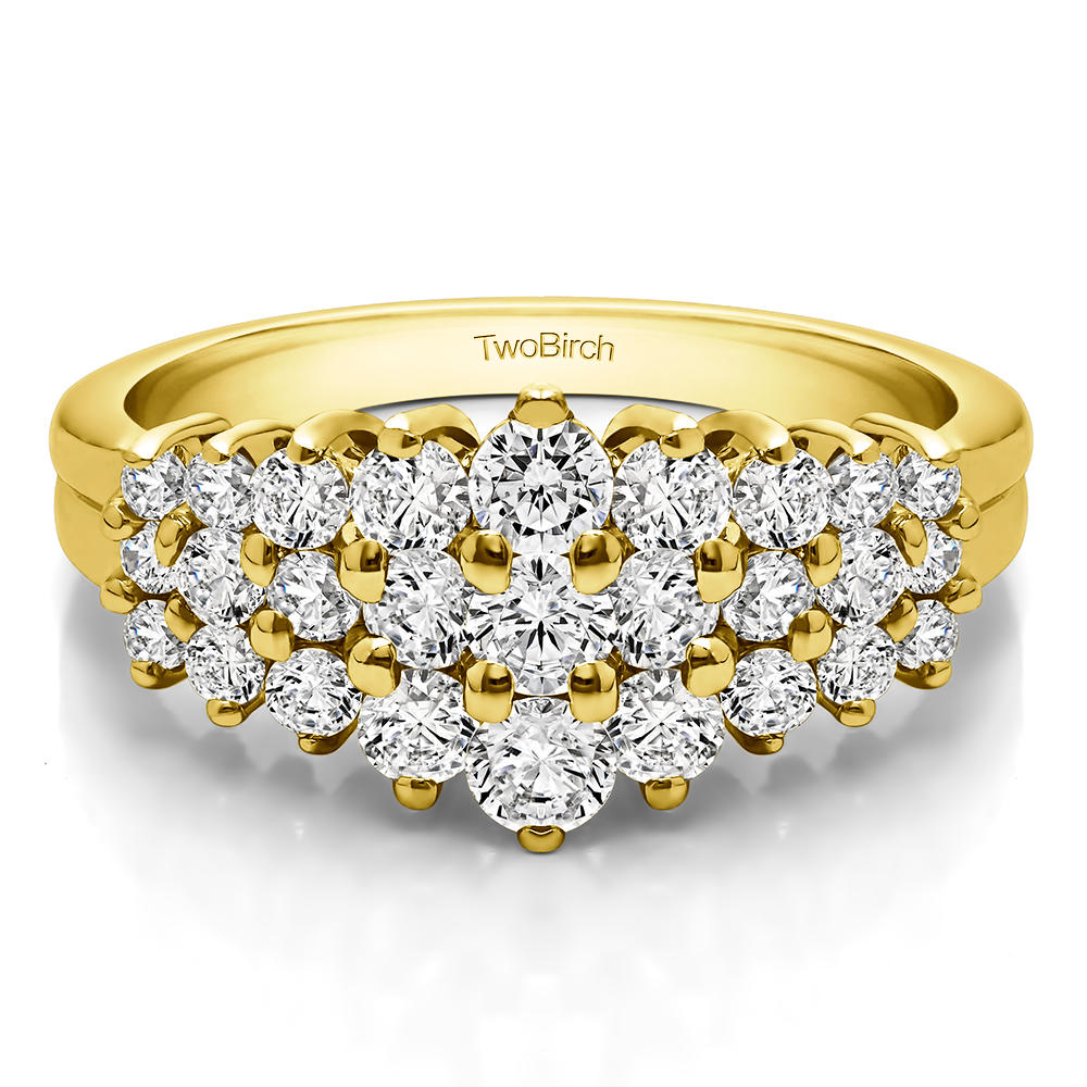 TwoBirch Domed Three Row Shared Prong Anniversary Ring in 10k Yellow gold with Diamonds (G-H,I2-I3) (0.24 CT)