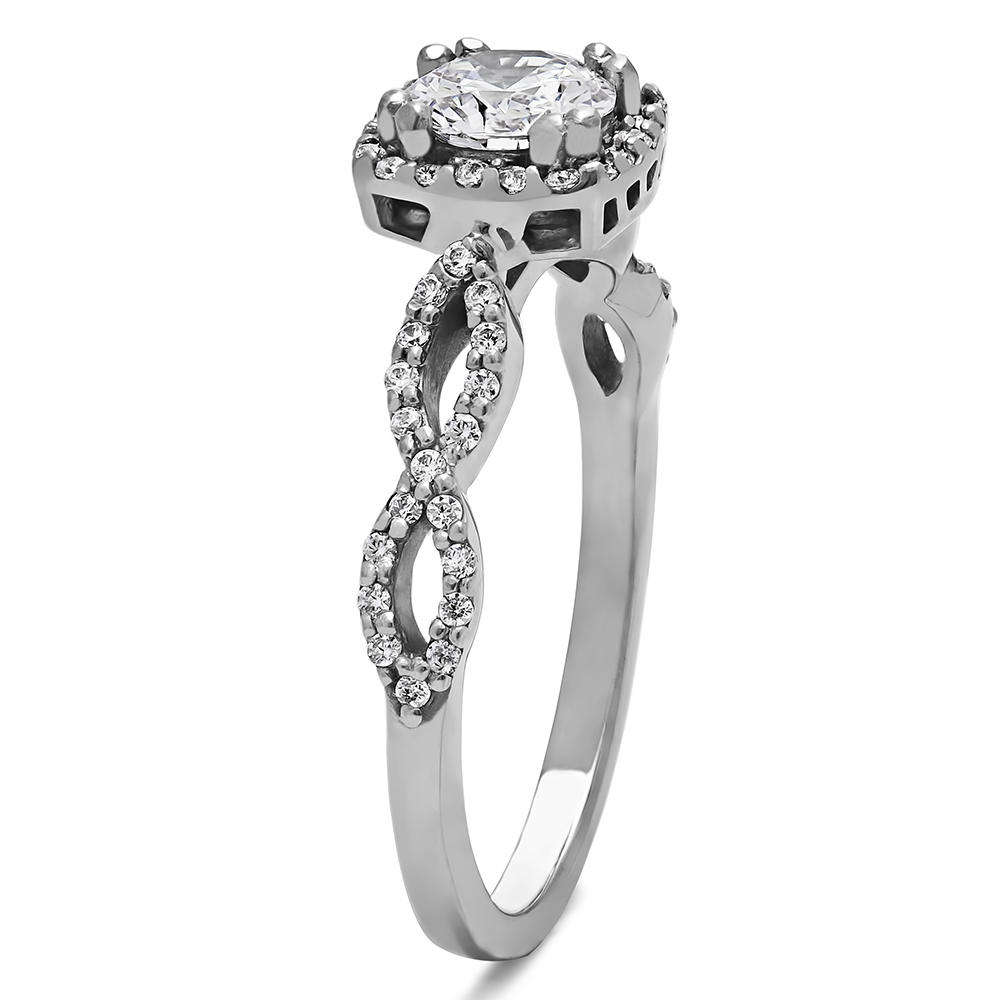 TwoBirch 2 Ring Bridal SET:Engagement ring with Diamonds (G,I2) and Moissanite Center in 10k White Gold(1.18tw)
