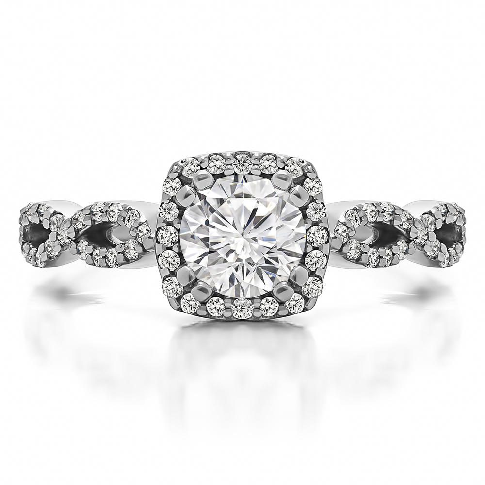 TwoBirch 2 Ring Bridal SET:Engagement ring with Diamonds (G,I2) and Moissanite Center in 10k White Gold(1.18tw)