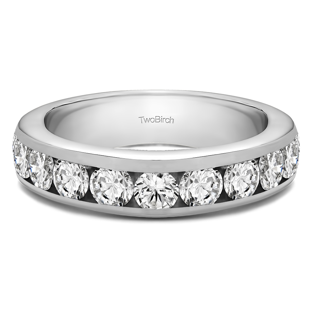 TwoBirch 10 Stone Channel Set Wedding Ring in 10k White Gold with Diamonds (G-H,I2-I3) (0.75 CT)