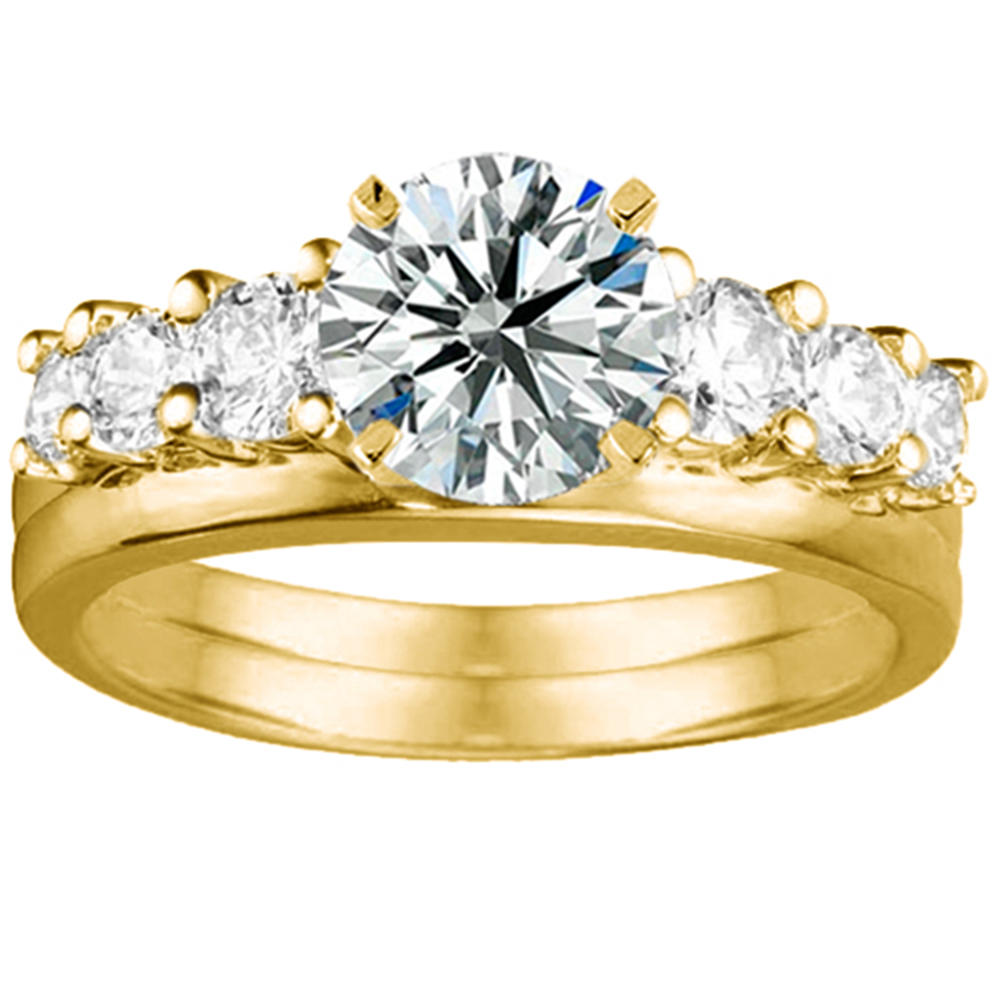 TwoBirch Double Shared Prong Graduated Six Stone Ring Wrap in 10k Yellow Gold with Diamonds (G-H,I2-I3) (0.5 CT)