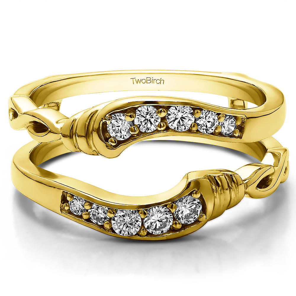 TwoBirch Infinity Bypass Wedding Ring Guard in 14k Yellow Gold with Diamonds (G-H,I2-I3) (0.22 CT)