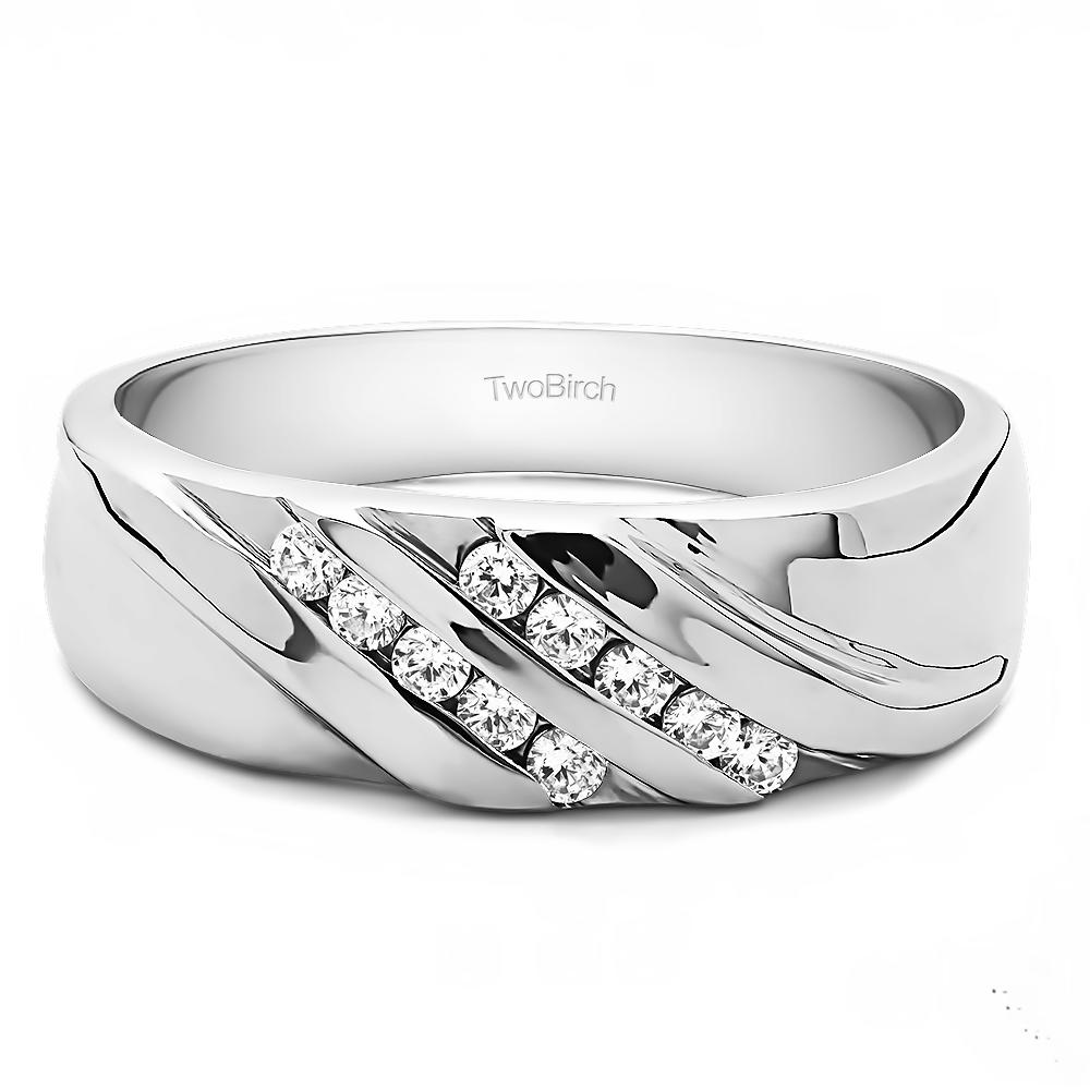 TwoBirch Unique Mens Ring or Unique Mens Fashion Ring  in 10k White Gold with Diamonds (G-H,I2-I3) (0.24 CT)