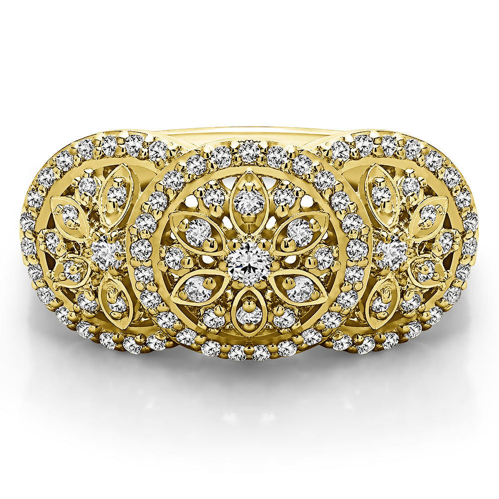 TwoBirch 1/2CT Pave Set  Flower Anniversary Ring in 10k Yellow gold with Diamonds (G-H,I2-I3) (0.49 CT)