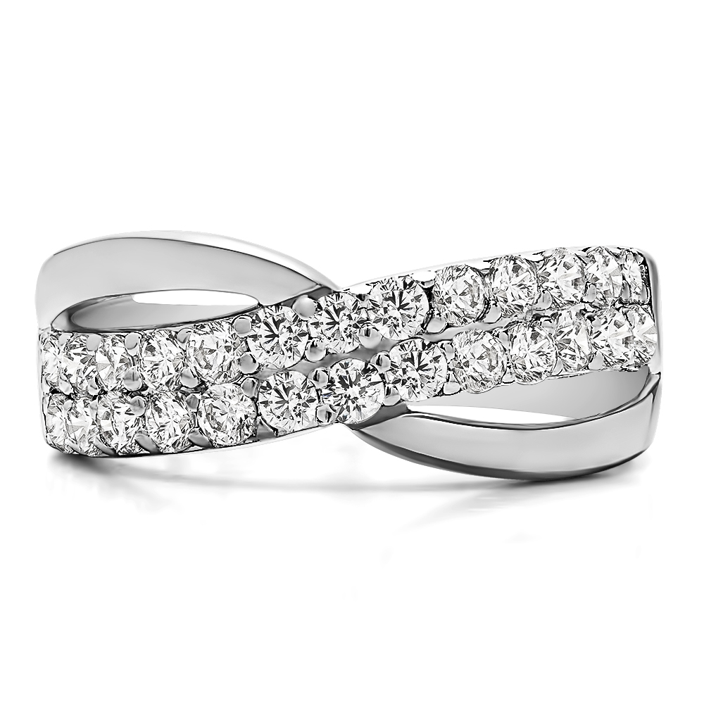 TwoBirch 3/4CT Double Row Shared Prong Bypass Wedding Ring in Sterling Silver with Diamonds (G-H,I2-I3) (0.78 CT)