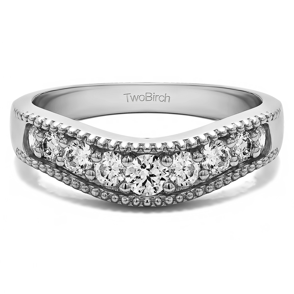 TwoBirch Vintage Style Contour Wedding Ring in 14k White Gold with Diamonds (G-H,I2-I3) (0.5 CT)