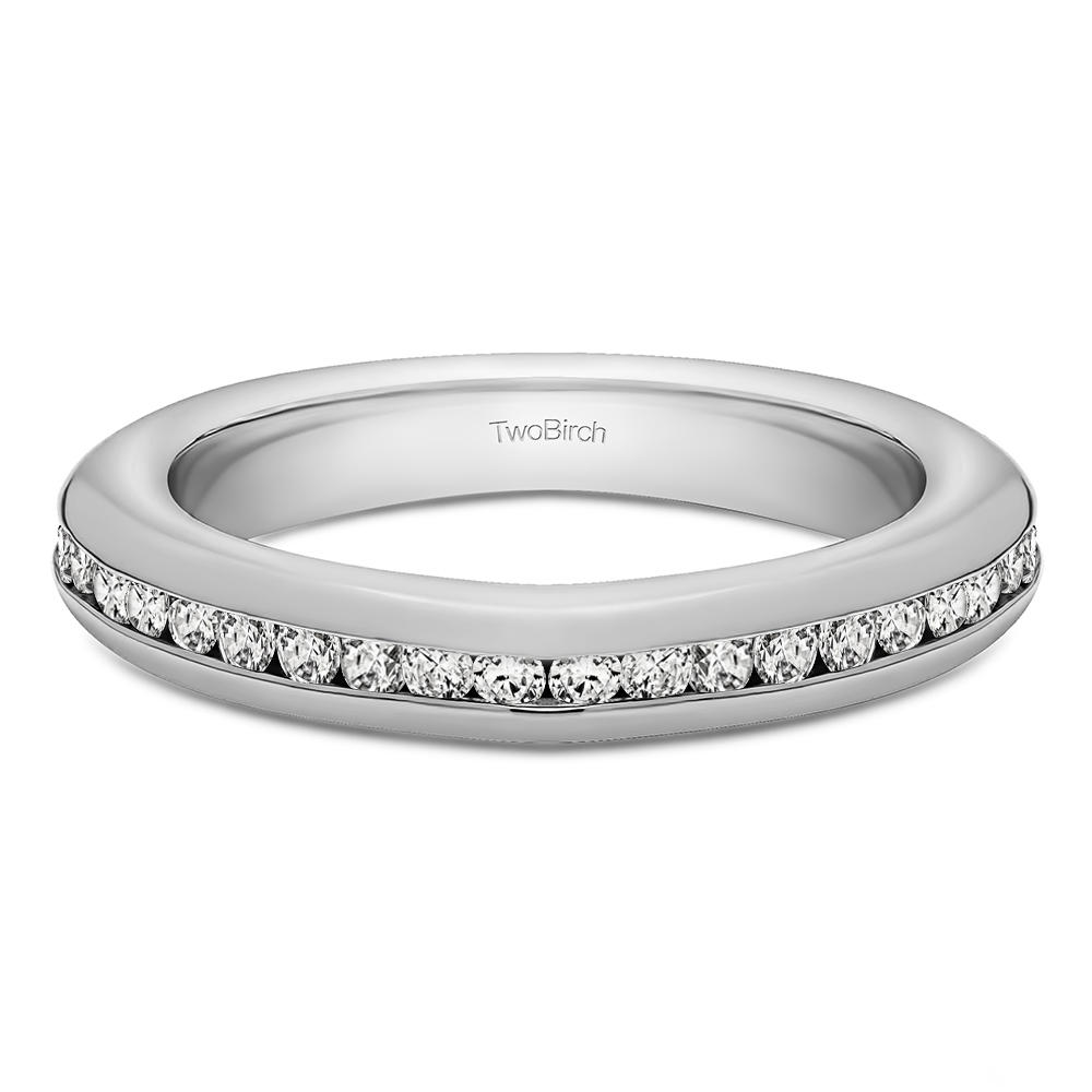 TwoBirch Twenty Stone Thin Channel Set Wedding Ring in 14k White Gold with Diamonds (G-H,I2-I3) (0.2 CT)