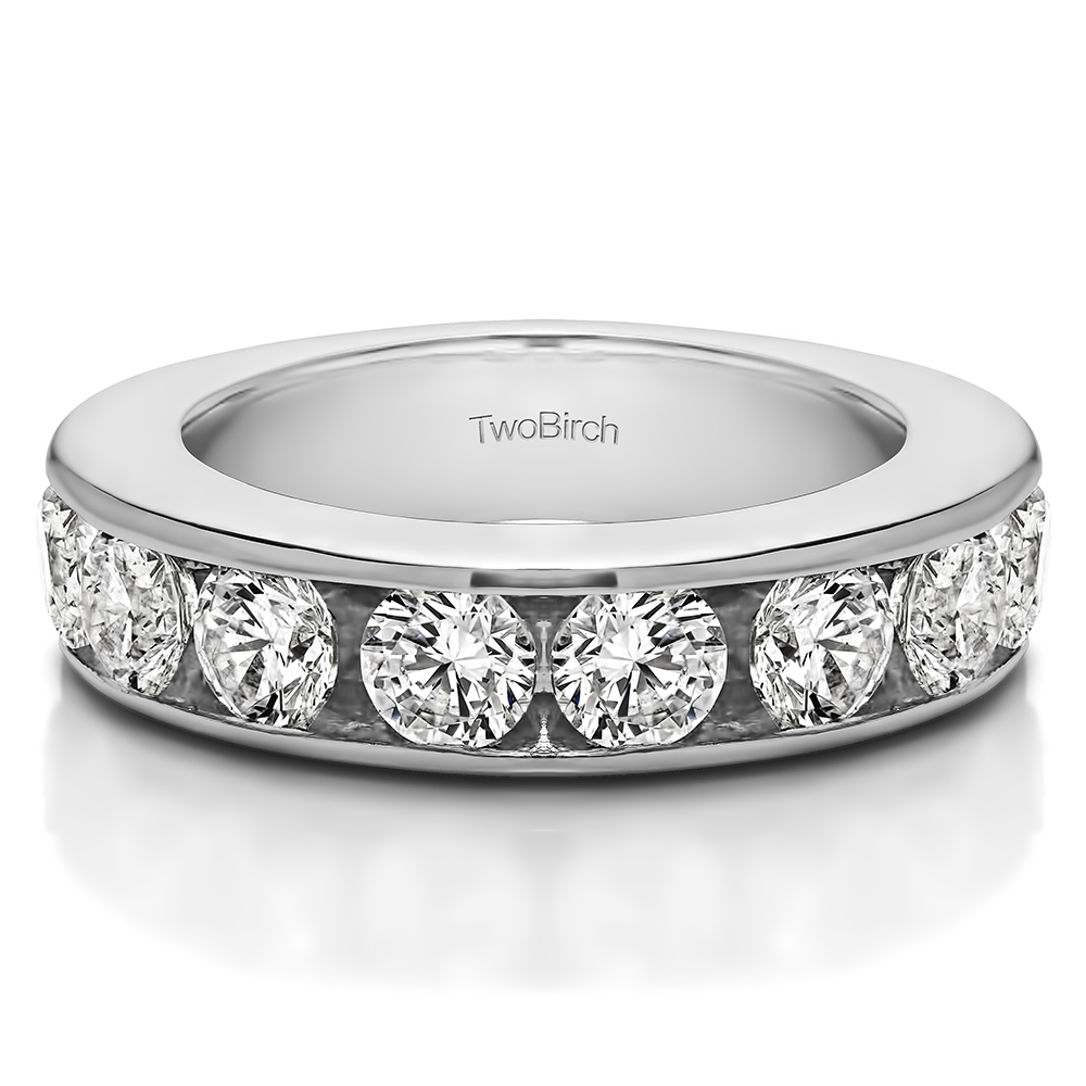 TwoBirch 10 Stone Open Ended Channel Set Wedding Ring in 14k White Gold with Diamonds (G-H,I2-I3) (1 CT)