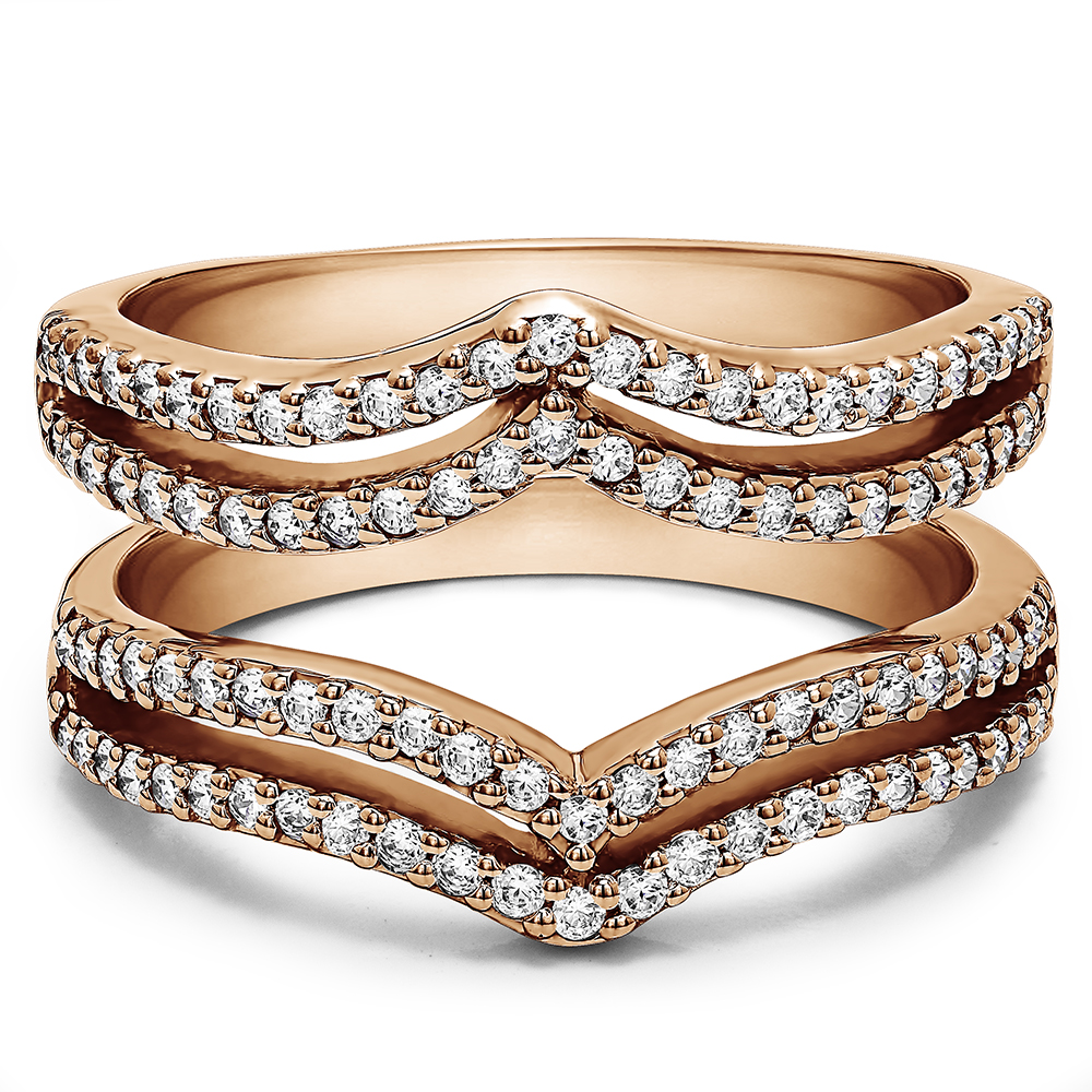 TwoBirch Double Row Chevron Style Ring Guard in 10k Rose Gold with Diamonds (G-H,I2-I3) (0.5 CT)