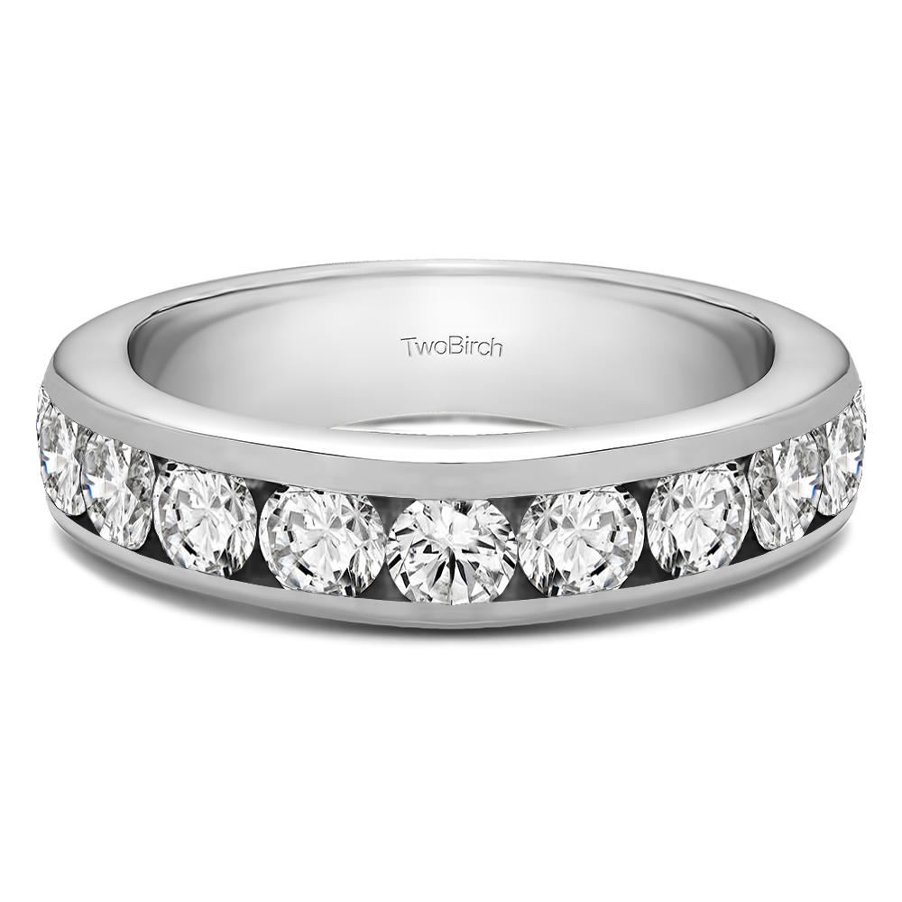 TwoBirch 10 Stone Channel Set Wedding Ring in 14k White Gold with Diamonds (G-H,I2-I3) (1.5 CT)