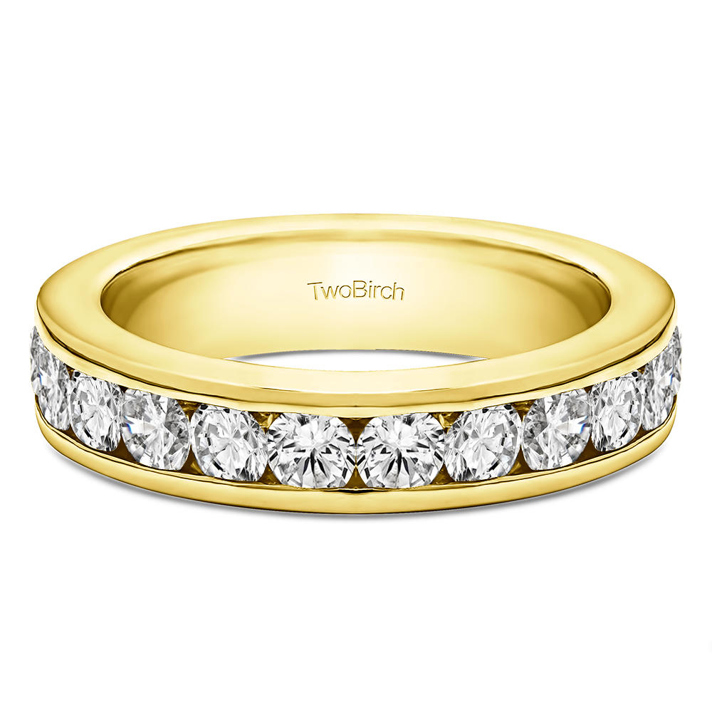 TwoBirch Twelve Stone Channel Set Straight Wedding Ring in 10k Yellow gold with Diamonds (G-H,I2-I3) (1 CT)