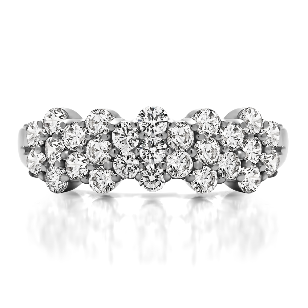 TwoBirch 1CT Three Row Shared Prong Flower Shaped  Anniversary Band in 10k White Gold with Diamonds (G-H,I1-I2) (1.08 CT)