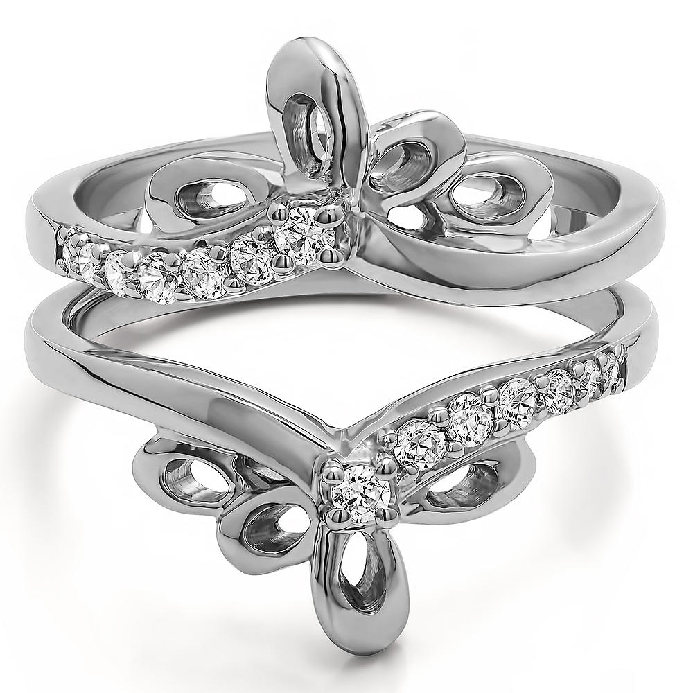 TwoBirch Fancy Chevron Filigree Ring Guard in Sterling Silver with Diamonds (G-H,I2-I3) (0.3 CT)