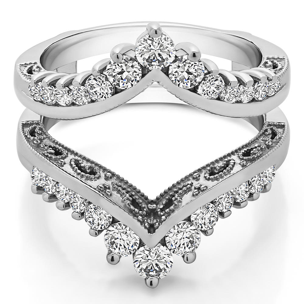 TwoBirch Filigree Vintage Wedding Ring Guard  in 14k White Gold with Diamonds (G-H,I2-I3) (0.98 CT)