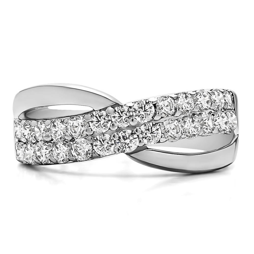 TwoBirch 3/4CT Double Row Shared Prong Bypass Wedding Ring in 10k White Gold with Diamonds (G-H,I2-I3) (0.78 CT)