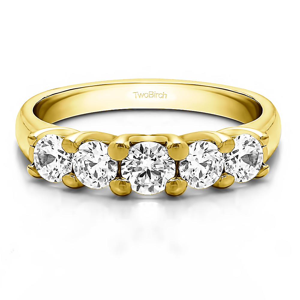 TwoBirch 1/2 CT Five Stone Trellis Set Wedding Ring in 14k Yellow Gold with Diamonds (G-H,I2-I3) (0.48 CT)