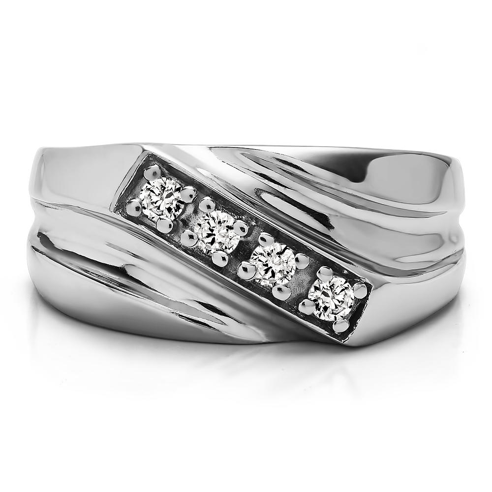 TwoBirch Cool Mens Ring with Twisted Design in Two Tone Silver with Diamonds (G-H,I2-I3) (0.24 CT)